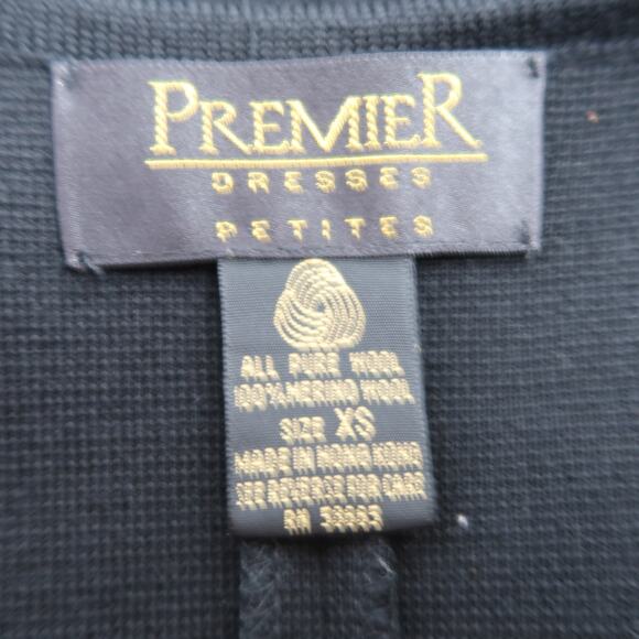 Vintage 90s Premier Black Merino Wool Zip Front Sweater Jumper Dress XS - Picture 5 of 5